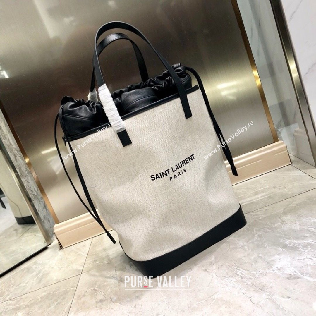 Saint Laurent Teddy Linen Cotton Bucket Bag White 2021 8805 (YIDA-21091020)