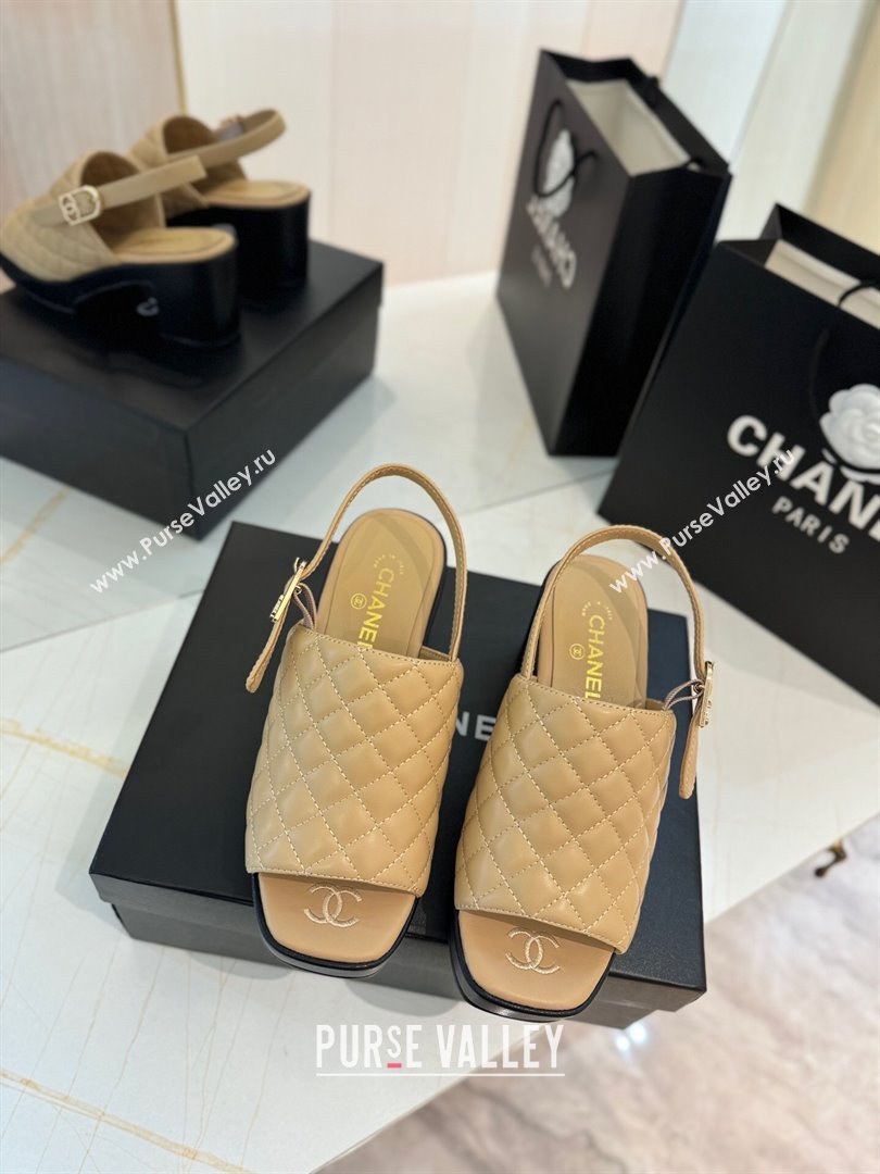 Chanel Lambskin Platform Sandals G45567 Apricot 2024 (MD-24042215)
