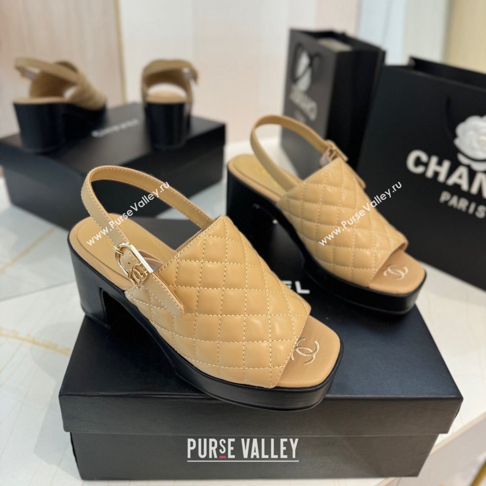 Chanel Lambskin Platform Sandals G45567 Apricot 2024 (MD-24042215)