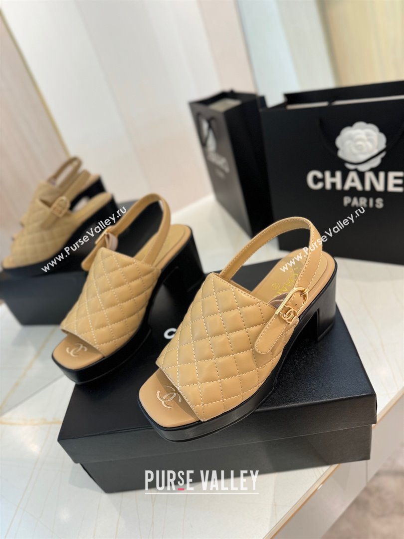 Chanel Lambskin Platform Sandals G45567 Apricot 2024 (MD-24042215)