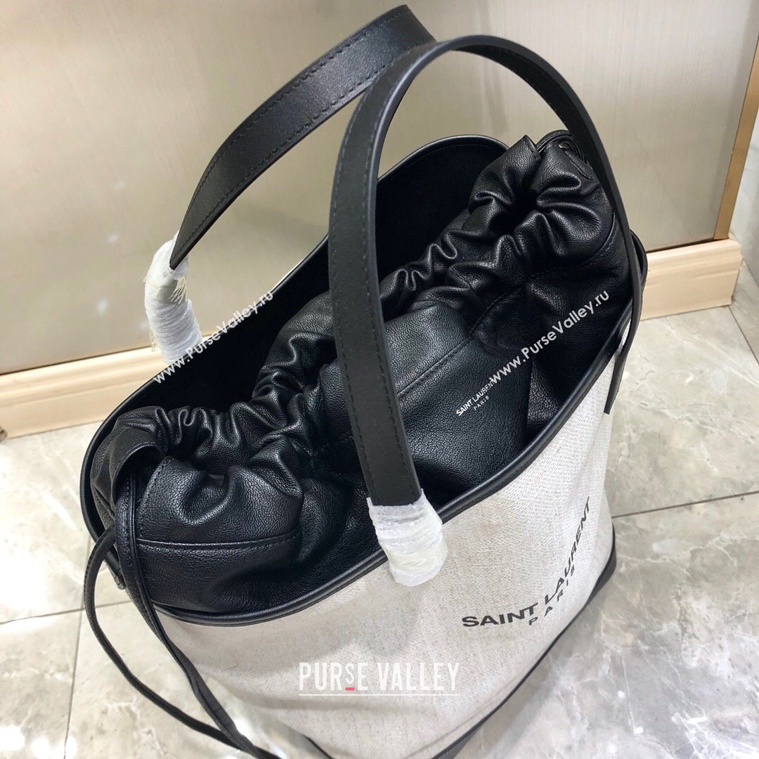 Saint Laurent Teddy Linen Cotton Bucket Bag White 2021 8805 (YIDA-21091020)