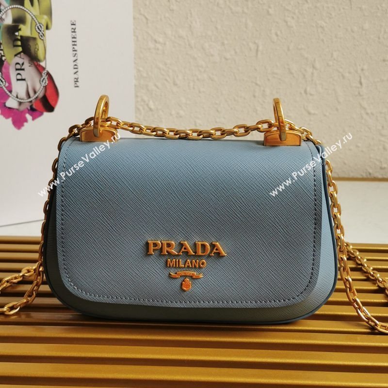 Prada Saffiano Leather Shoulder Bag 1BD275 Light Blue 2020 (YZ-21031915)