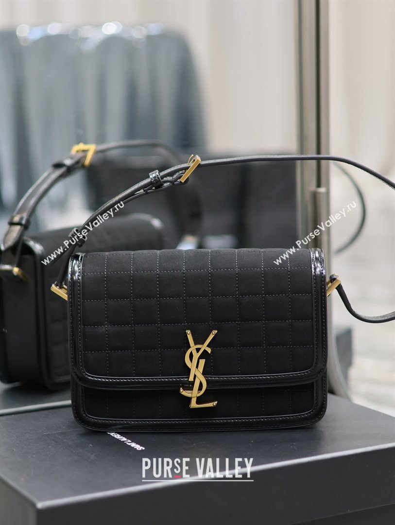 Saint Laurent Solferino Medium Bag in Quilted Nubuck Suede and Brushed Leather 634305 Black 2024 (MHUI-241537)