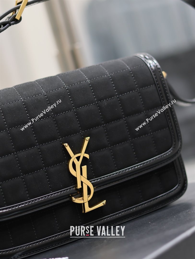 Saint Laurent Solferino Medium Bag in Quilted Nubuck Suede and Brushed Leather 634305 Black 2024 (MHUI-241537)