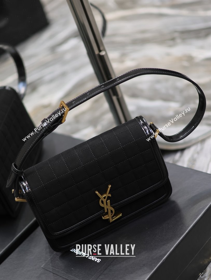 Saint Laurent Solferino Medium Bag in Quilted Nubuck Suede and Brushed Leather 634305 Black 2024 (MHUI-241537)