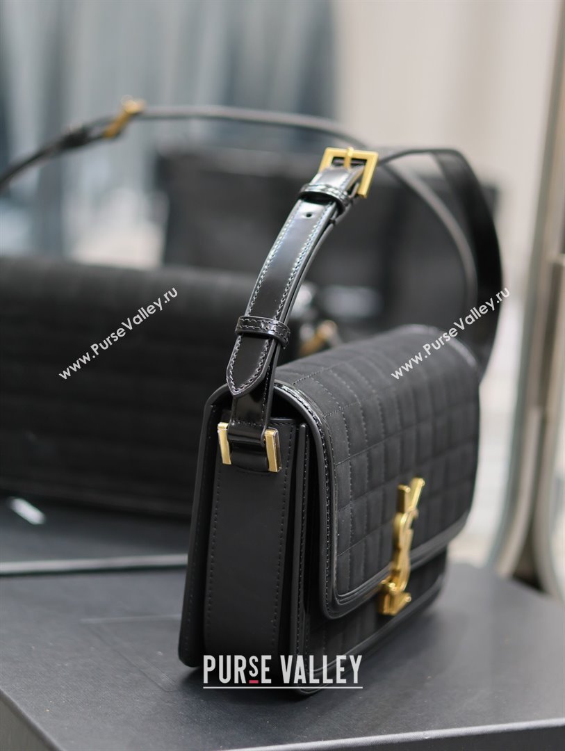 Saint Laurent Solferino Medium Bag in Quilted Nubuck Suede and Brushed Leather 634305 Black 2024 (MHUI-241537)