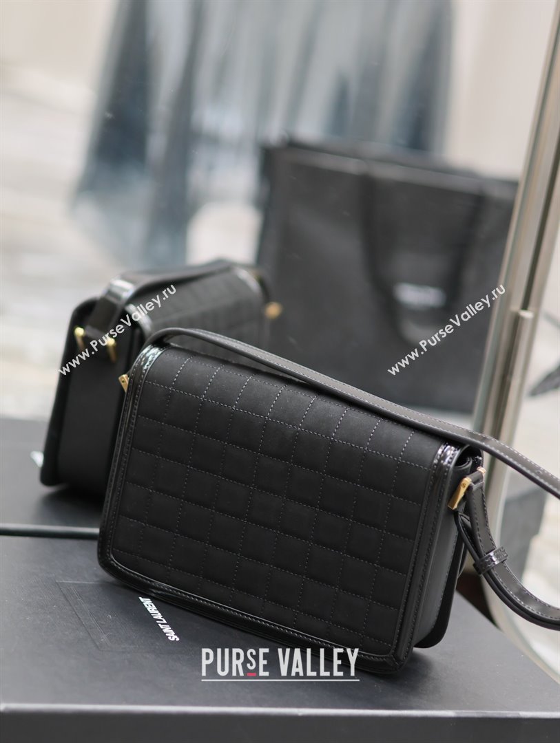 Saint Laurent Solferino Medium Bag in Quilted Nubuck Suede and Brushed Leather 634305 Black 2024 (MHUI-241537)