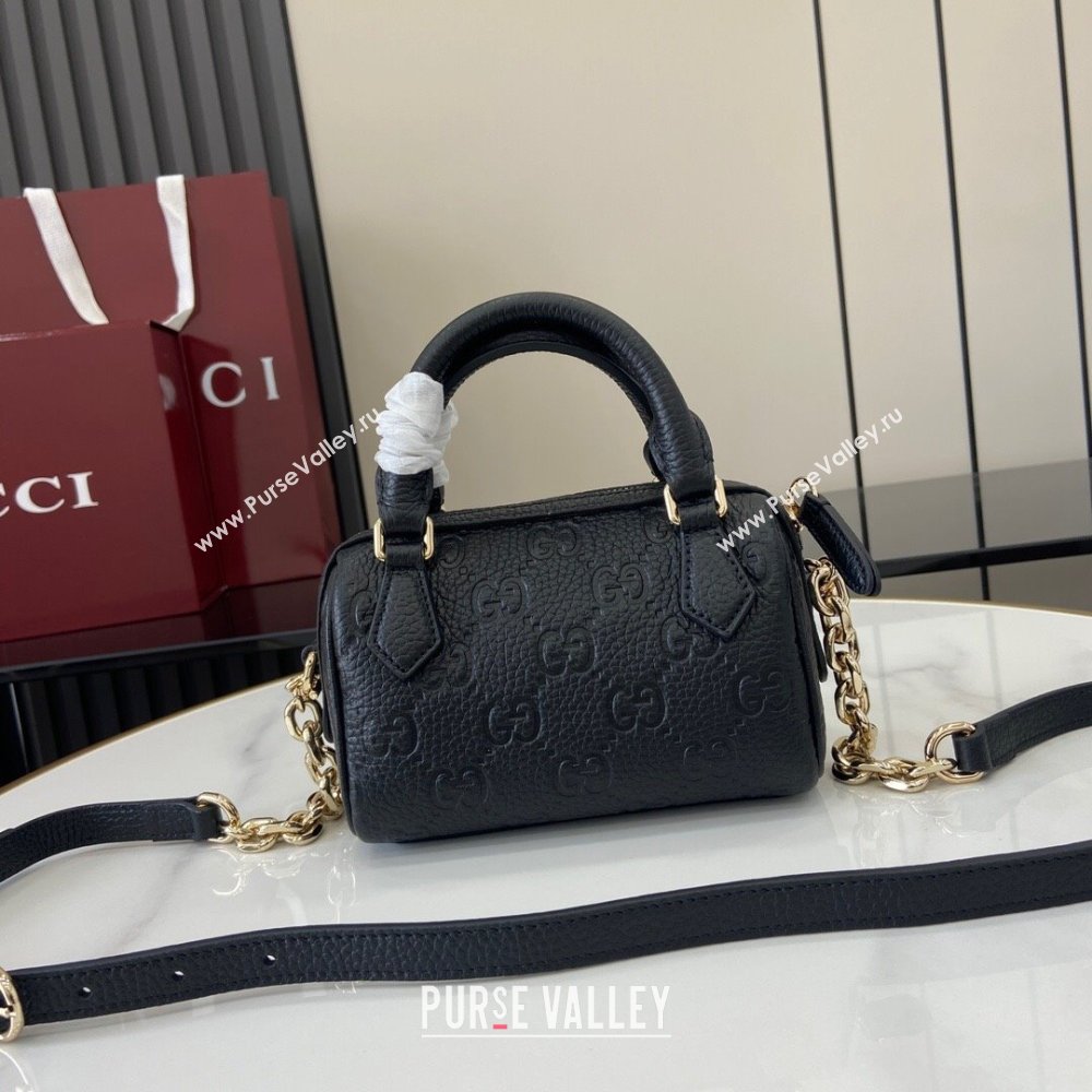 Gucci GG Emblem Supper Mini Top Handle Bag 815256 Black 2024 (XLU-24093002)