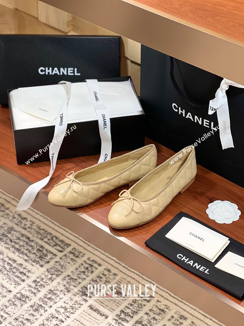 Chanel Quilted Lambskin Classic Ballerinas Apricot 2024 (KL-24120307)