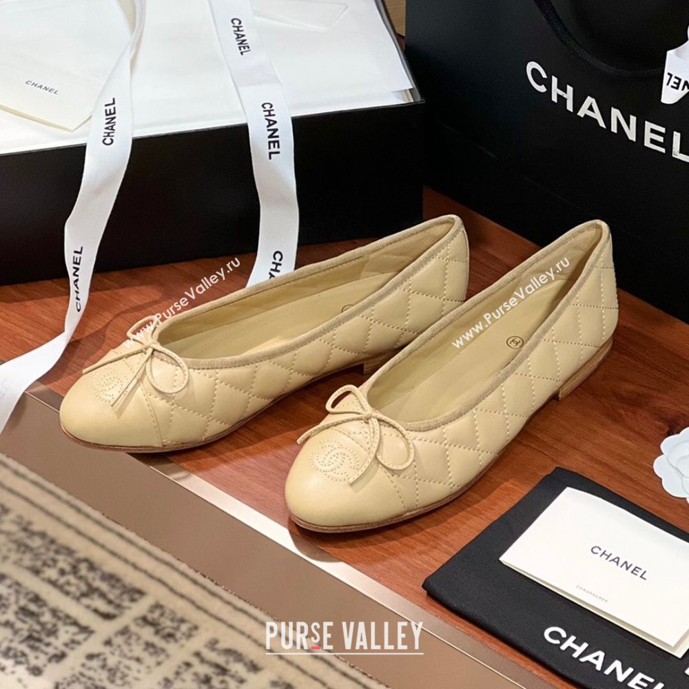 Chanel Quilted Lambskin Classic Ballerinas Apricot 2024 (KL-24120307)