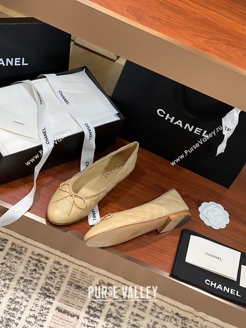 Chanel Quilted Lambskin Classic Ballerinas Apricot 2024 (KL-24120307)