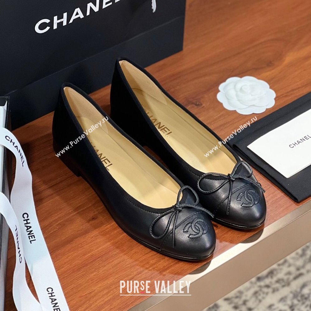 Chanel Lambskin Classic Ballerinas CHB08 Black 2024 (KL-24120308)