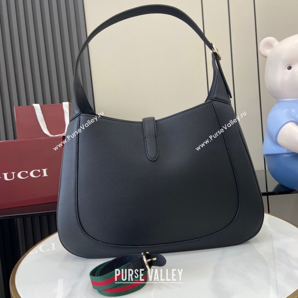 Gucci Jackie Large Shoulder Bag in Black Soft Grainy Leather 813650 Black 2024 (XLU-24093003)