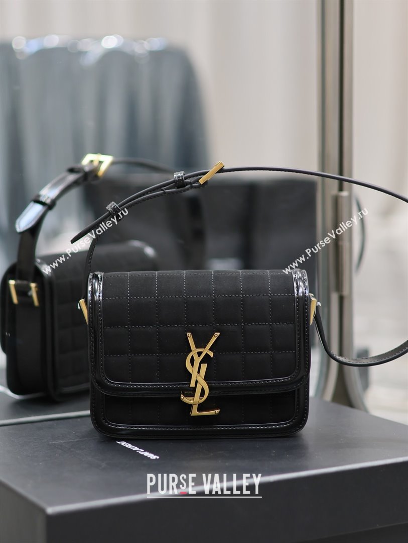 Saint Laurent Solferino Small Bag in Quilted Suede and Brushed Leather 634306 Black 2024 (MHUI-241538)