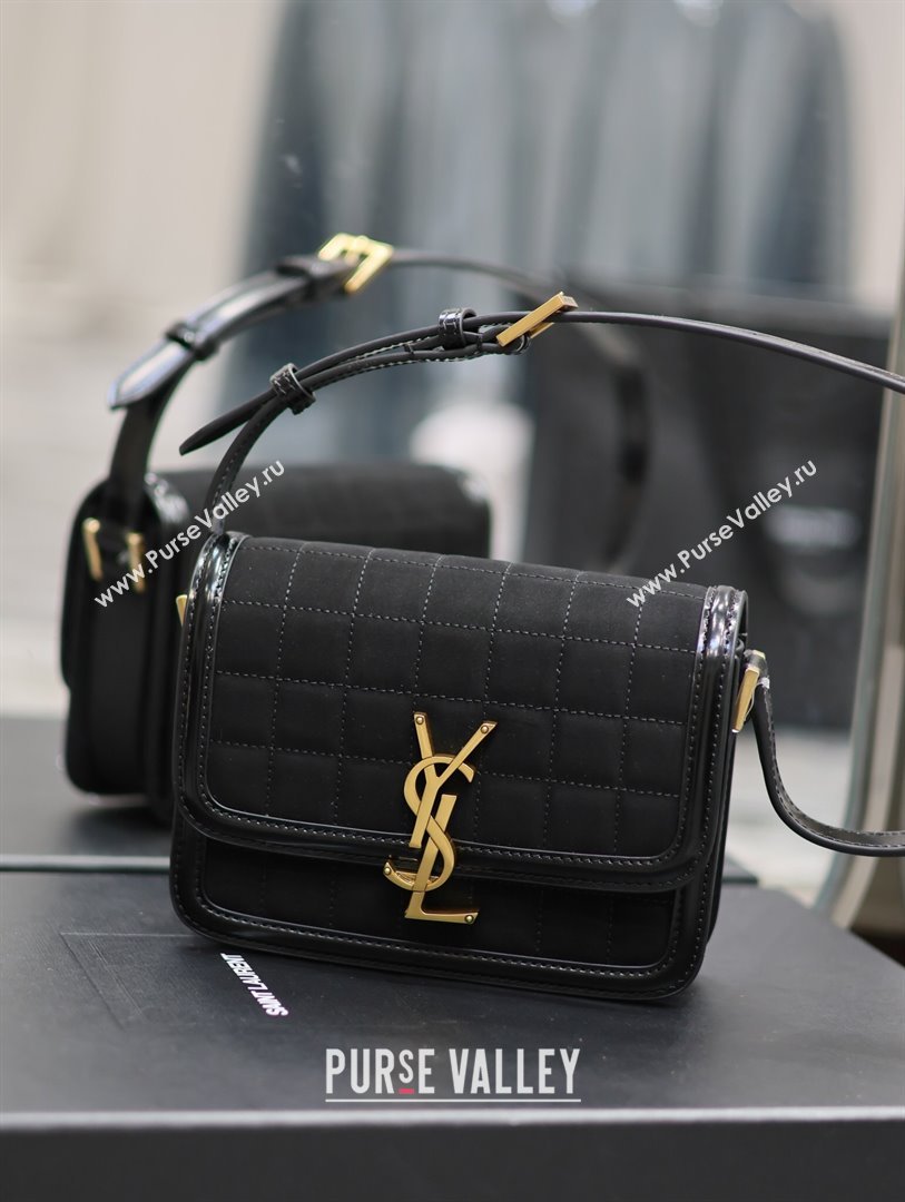 Saint Laurent Solferino Small Bag in Quilted Suede and Brushed Leather 634306 Black 2024 (MHUI-241538)