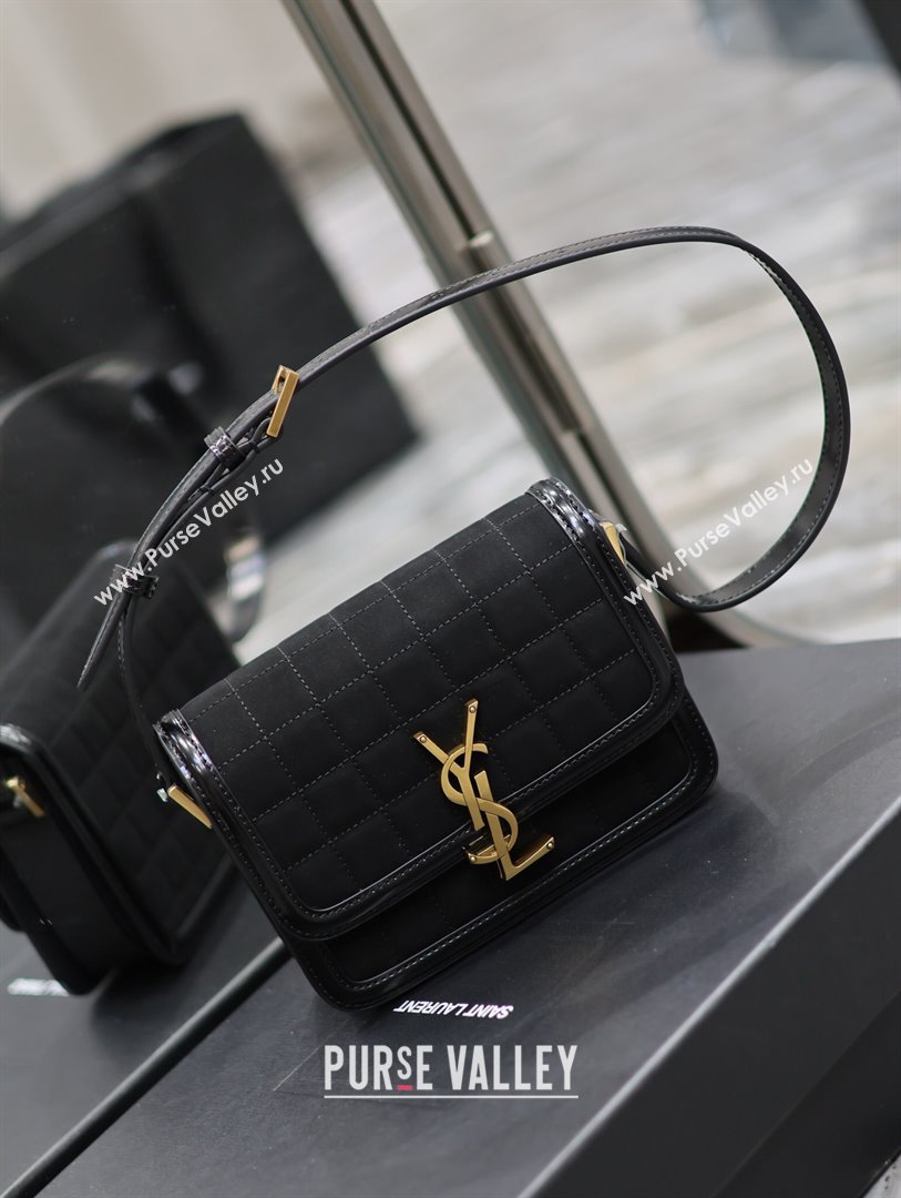 Saint Laurent Solferino Small Bag in Quilted Suede and Brushed Leather 634306 Black 2024 (MHUI-241538)