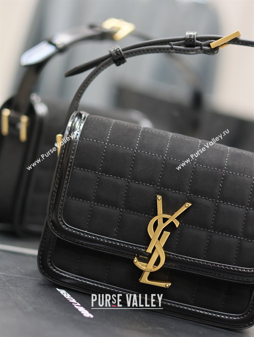 Saint Laurent Solferino Small Bag in Quilted Suede and Brushed Leather 634306 Black 2024 (MHUI-241538)