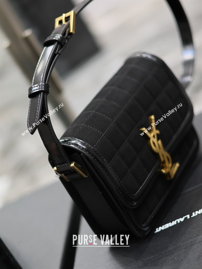 Saint Laurent Solferino Small Bag in Quilted Suede and Brushed Leather 634306 Black 2024 (MHUI-241538)