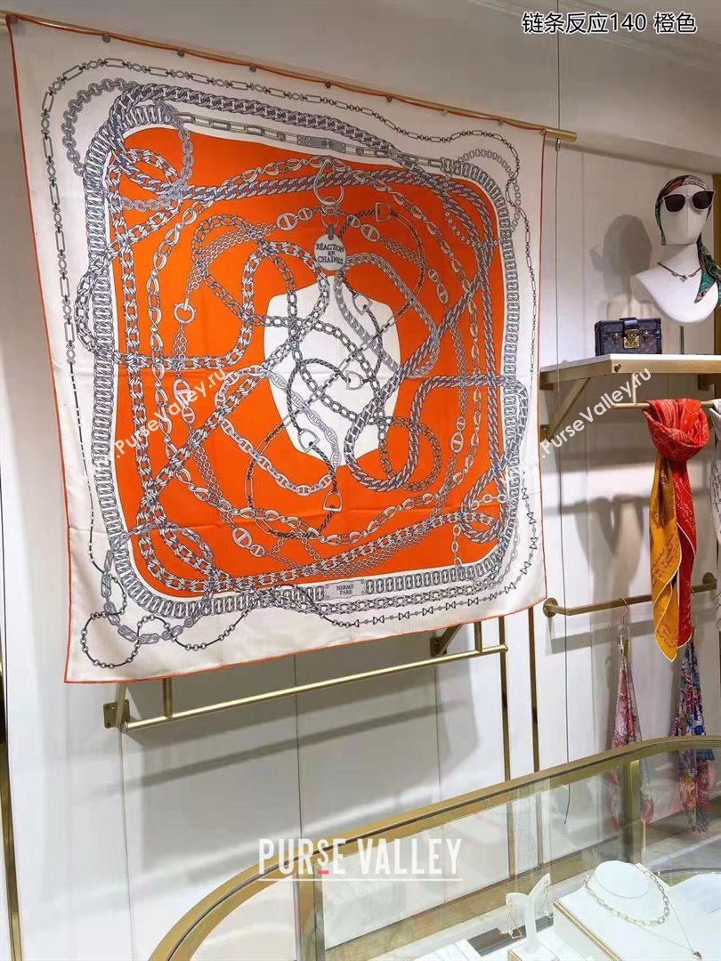 Hermes Cashmere Silk Sqaure Shawl Scarf 140cm H112133 Orange 2023 Top (WTZ-23112133)