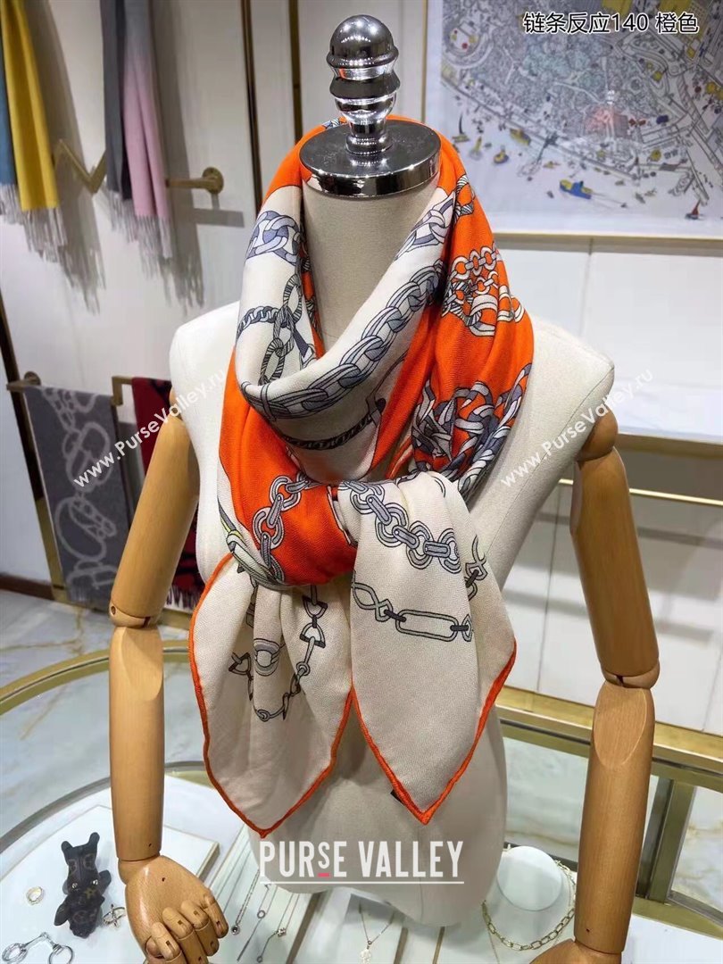 Hermes Cashmere Silk Sqaure Shawl Scarf 140cm H112133 Orange 2023 Top (WTZ-23112133)