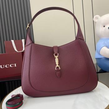 Gucci Jackie Large Shoulder Bag in Black Soft Grainy Leather 813650 Burgundy 2024 (XLU-24093004)