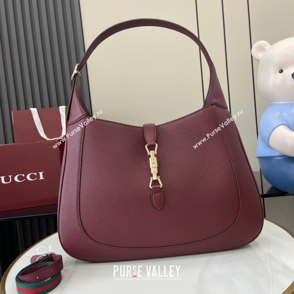 Gucci Jackie Large Shoulder Bag in Black Soft Grainy Leather 813650 Burgundy 2024 (XLU-24093004)