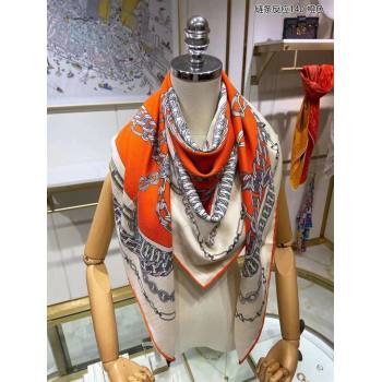 Hermes Cashmere Silk Sqaure Shawl Scarf 140cm H112133 Orange 2023 Top (WTZ-23112133)