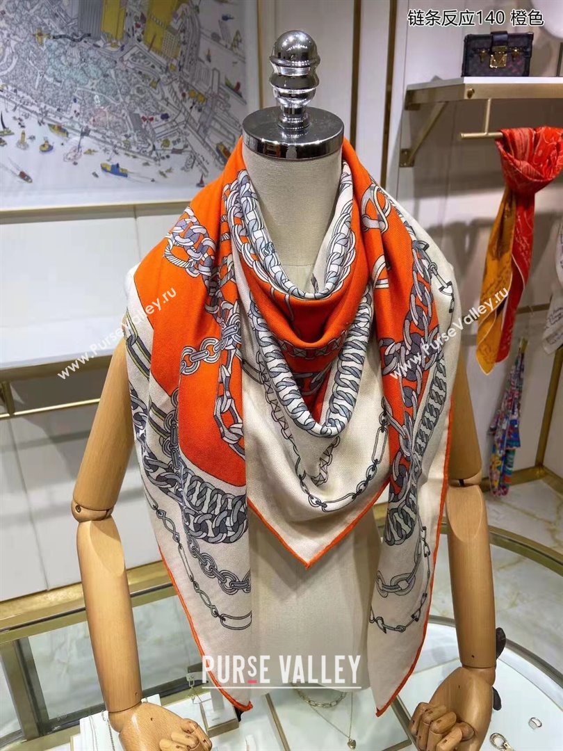 Hermes Cashmere Silk Sqaure Shawl Scarf 140cm H112133 Orange 2023 Top (WTZ-23112133)