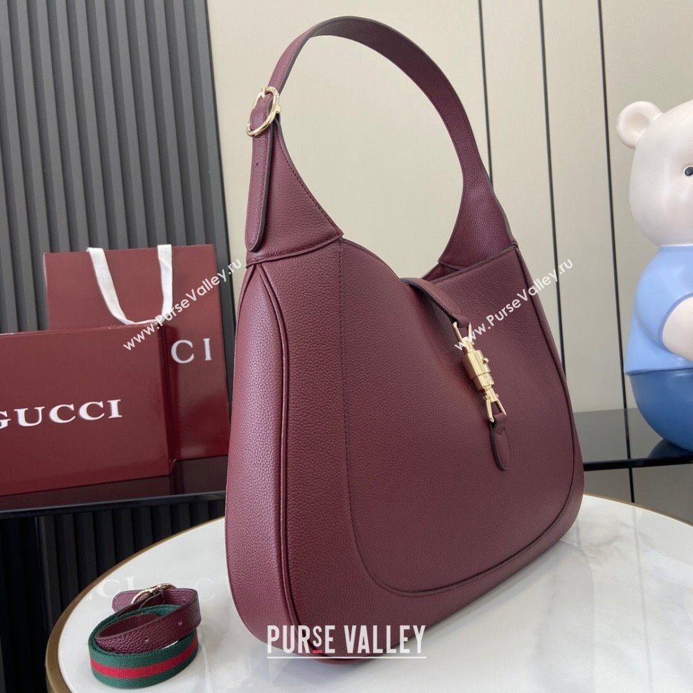 Gucci Jackie Large Shoulder Bag in Black Soft Grainy Leather 813650 Burgundy 2024 (XLU-24093004)