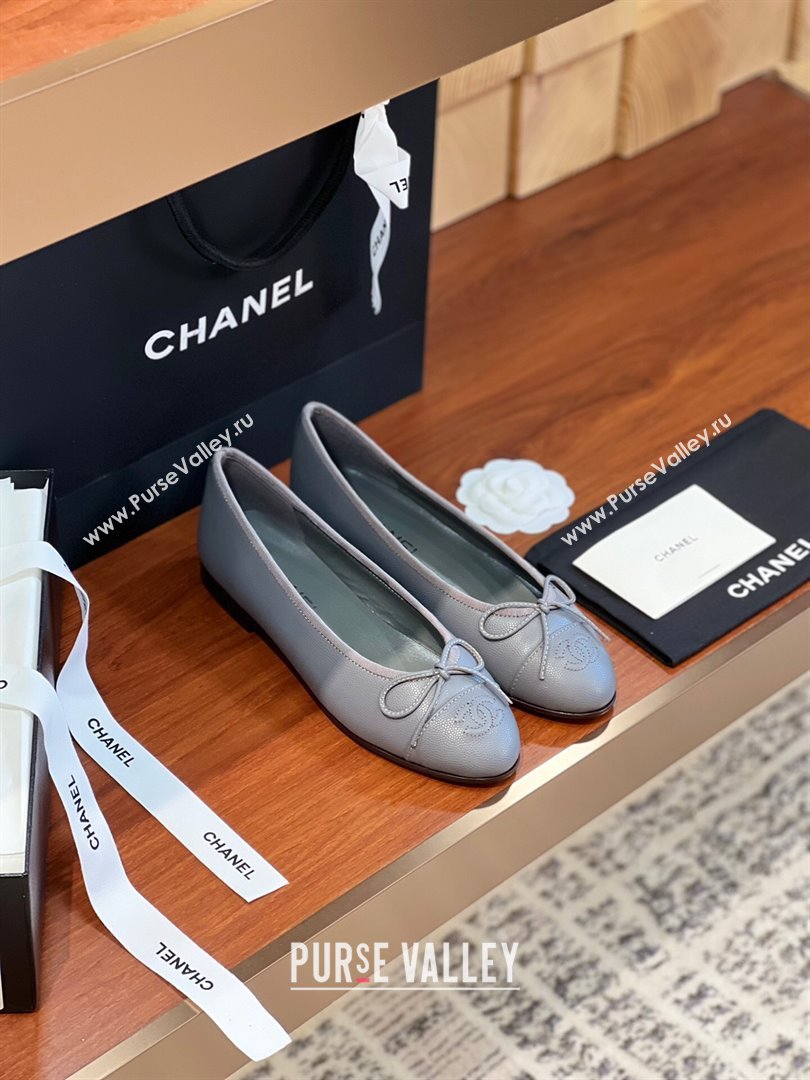 Chanel Grained Leather Classic Ballerinas CHB09 Grey 2024 (KL-24120309)