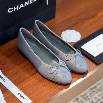 Chanel Grained Leather Classic Ballerinas CHB09 Grey 2024 (KL-24120309)