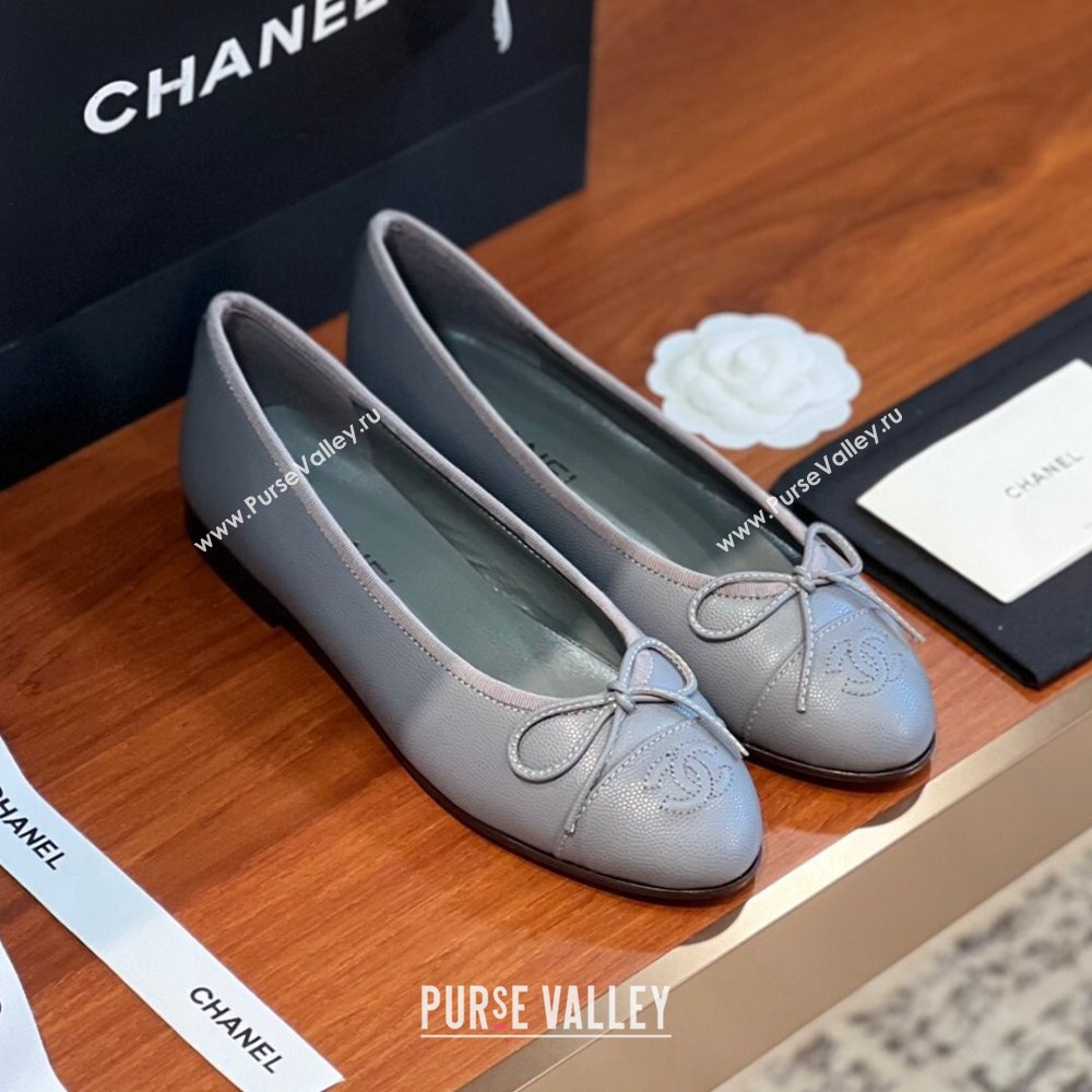 Chanel Grained Leather Classic Ballerinas CHB09 Grey 2024 (KL-24120309)