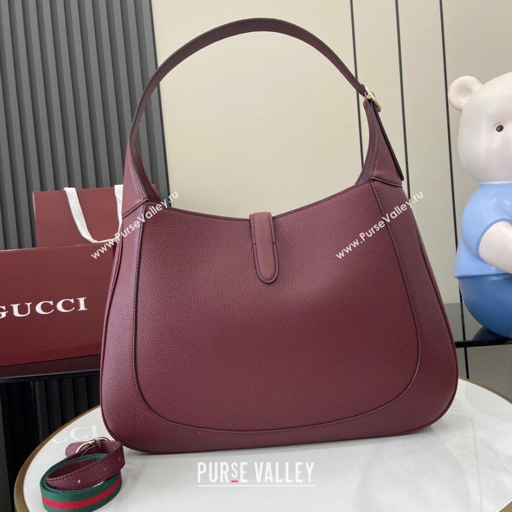 Gucci Jackie Large Shoulder Bag in Black Soft Grainy Leather 813650 Burgundy 2024 (XLU-24093004)