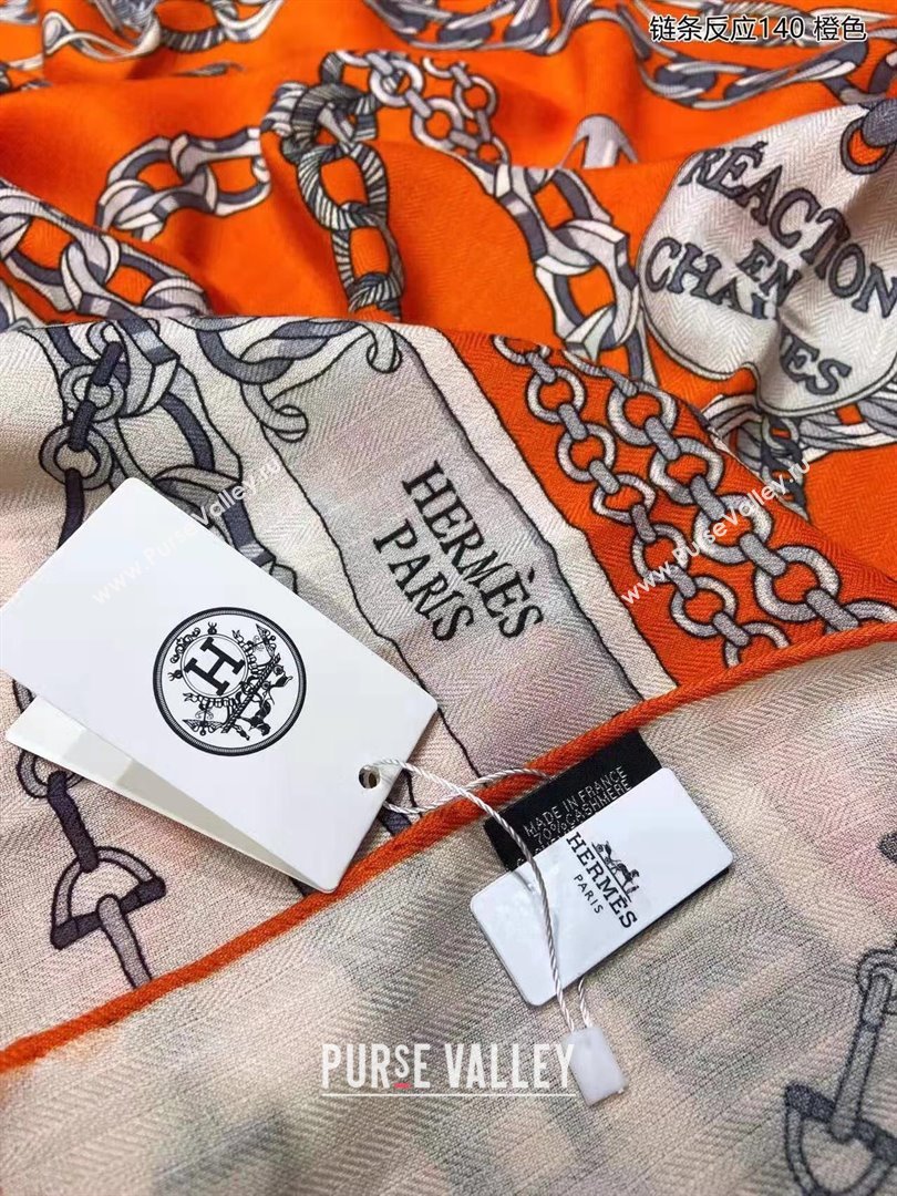 Hermes Cashmere Silk Sqaure Shawl Scarf 140cm H112133 Orange 2023 Top (WTZ-23112133)