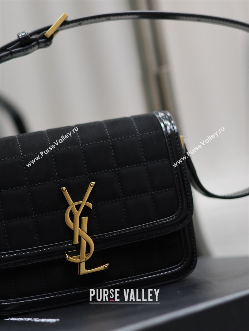 Saint Laurent Solferino Small Bag in Quilted Suede and Brushed Leather 634306 Black 2024 (MHUI-241538)