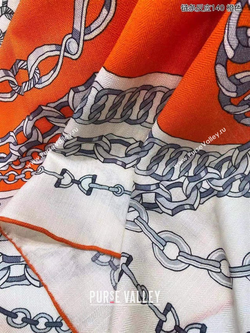 Hermes Cashmere Silk Sqaure Shawl Scarf 140cm H112133 Orange 2023 Top (WTZ-23112133)