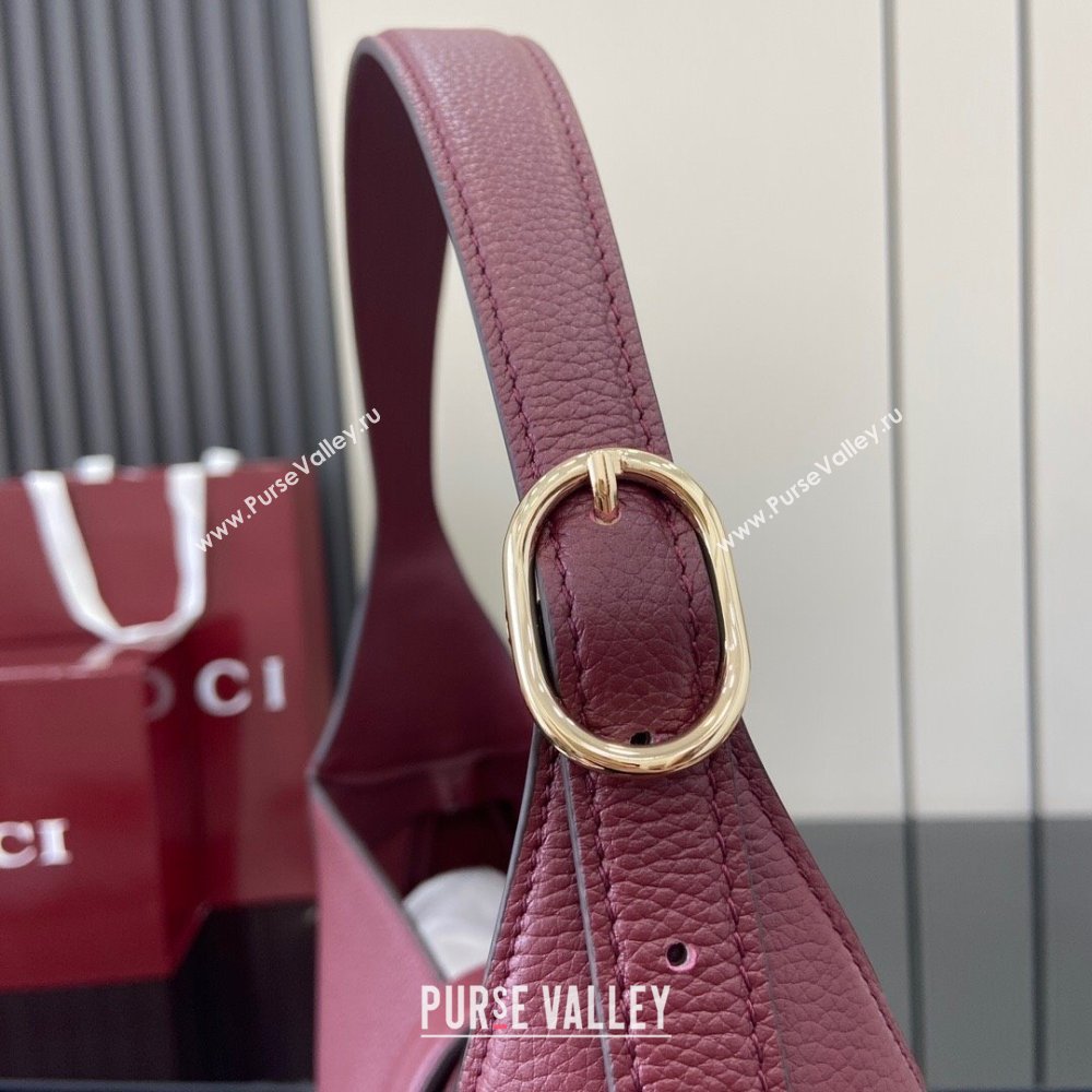 Gucci Jackie Large Shoulder Bag in Black Soft Grainy Leather 813650 Burgundy 2024 (XLU-24093004)