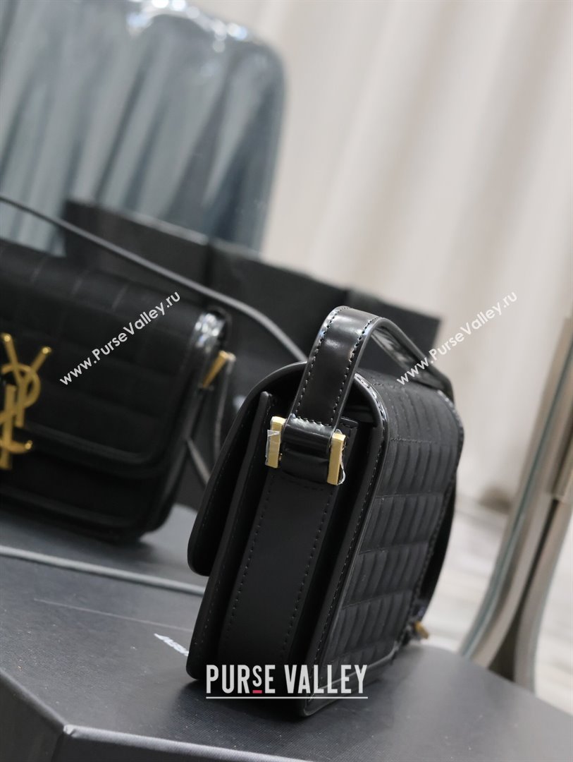 Saint Laurent Solferino Small Bag in Quilted Suede and Brushed Leather 634306 Black 2024 (MHUI-241538)