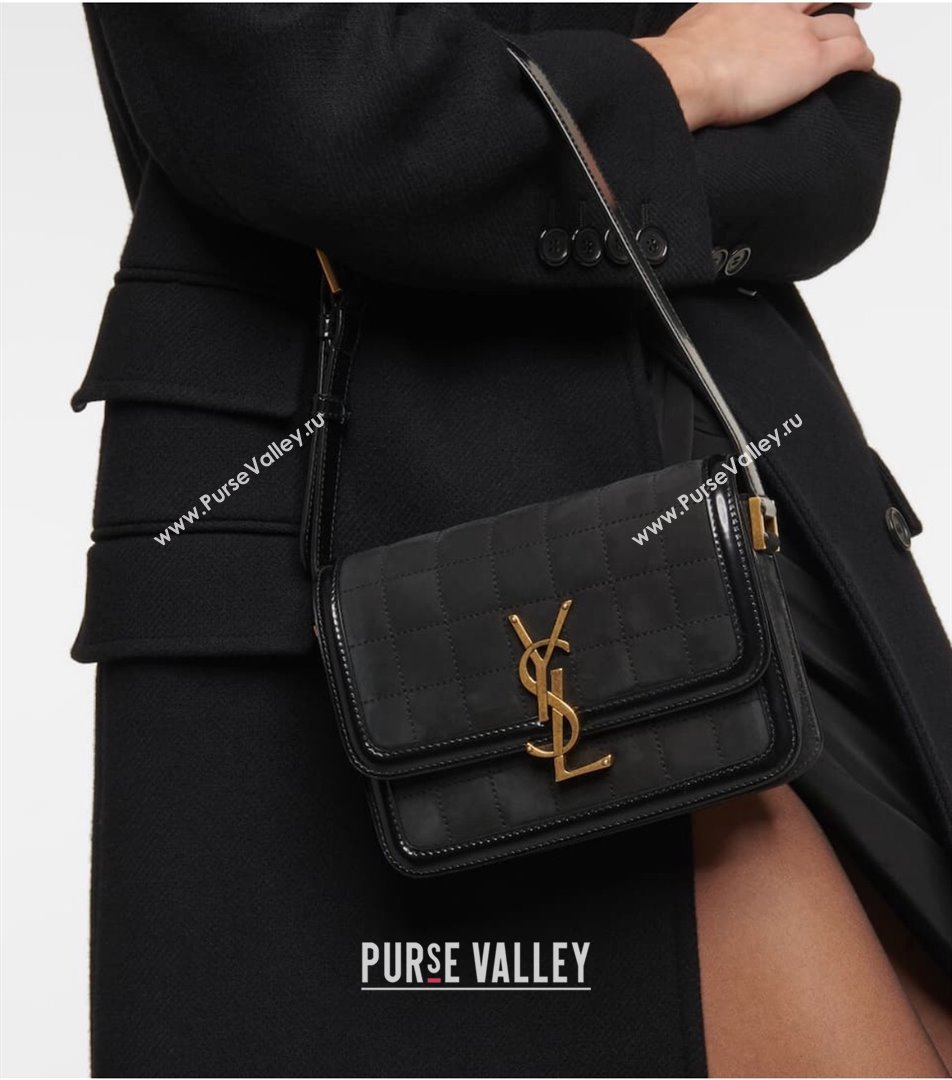 Saint Laurent Solferino Small Bag in Quilted Suede and Brushed Leather 634306 Black 2024 (MHUI-241538)