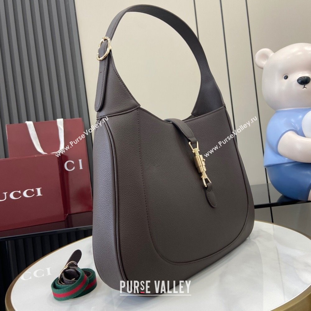 Gucci Jackie Large Shoulder Bag in Black Soft Grainy Leather 813650 Chocolate 2024 (XLU-24093005)