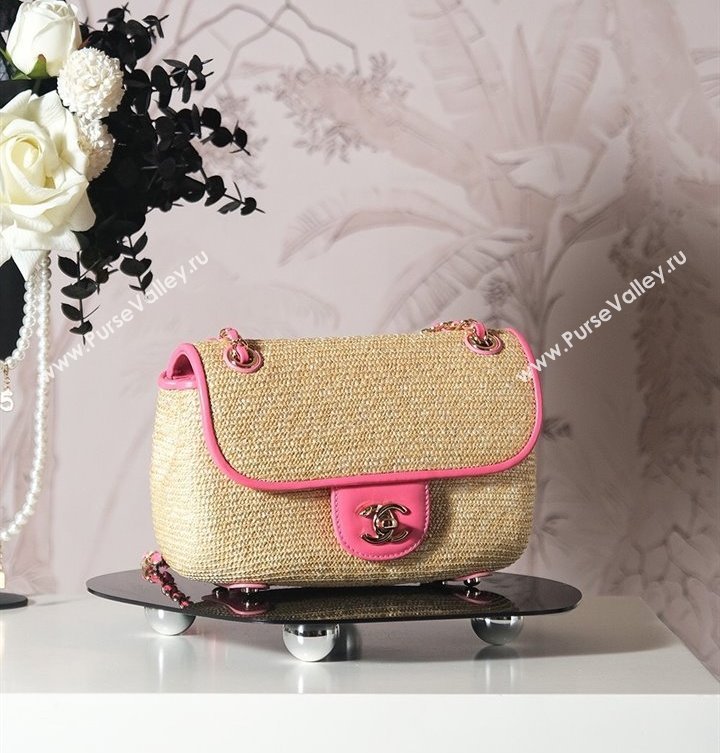 Chanel Raffia Straw and Calfskin Large Flap Bag AS5929 Beige/Pink 2025 (yezi-250813029)