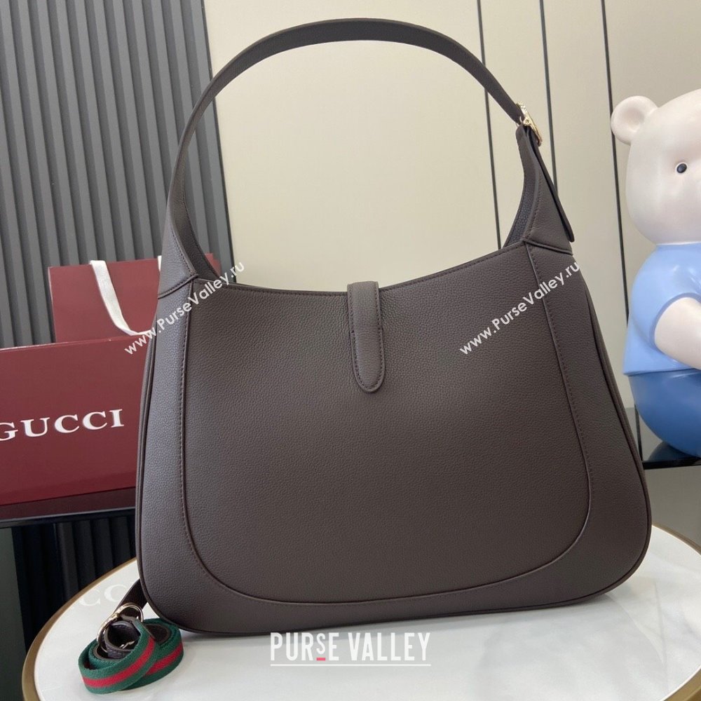 Gucci Jackie Large Shoulder Bag in Black Soft Grainy Leather 813650 Chocolate 2024 (XLU-24093005)