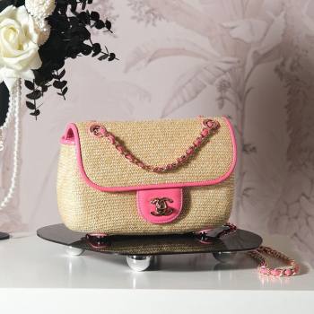 Chanel Raffia Straw and Calfskin Large Flap Bag AS5929 Beige/Pink 2025 (yezi-250813029)