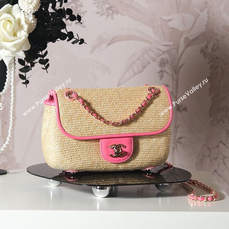 Chanel Raffia Straw and Calfskin Large Flap Bag AS5929 Beige/Pink 2025 (yezi-251011018)