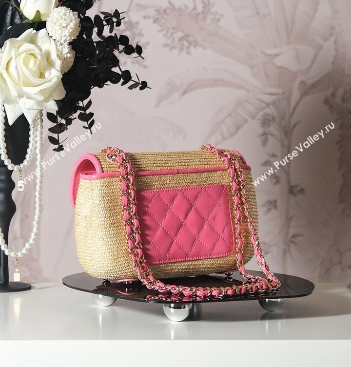 Chanel Raffia Straw and Calfskin Large Flap Bag AS5929 Beige/Pink 2025 (yezi-250813029)