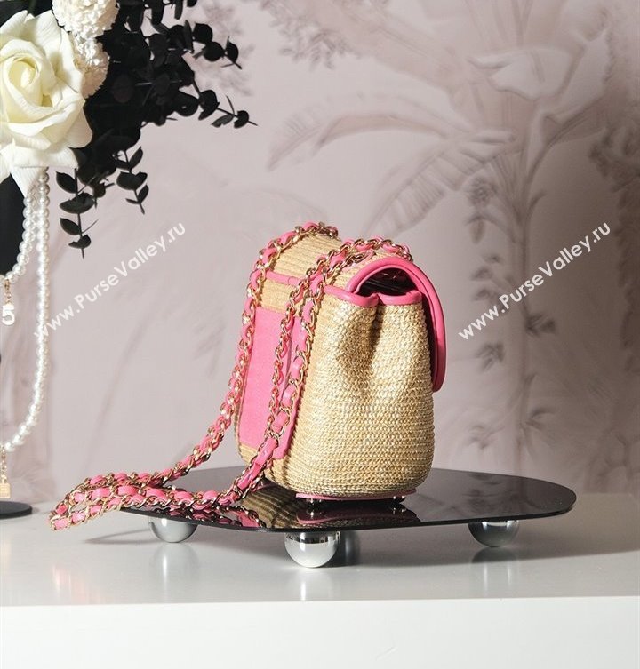 Chanel Raffia Straw and Calfskin Large Flap Bag AS5929 Beige/Pink 2025 (yezi-250813029)