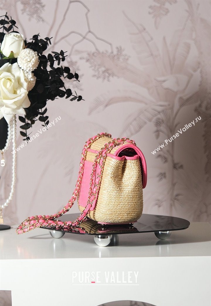 Chanel Raffia Straw and Calfskin Large Flap Bag AS5929 Beige/Pink 2025 (yezi-251011018)