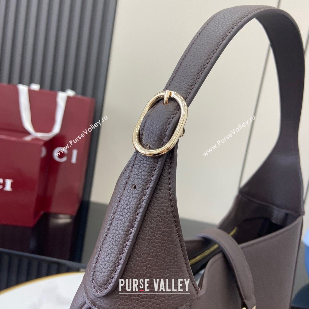 Gucci Jackie Large Shoulder Bag in Black Soft Grainy Leather 813650 Chocolate 2024 (XLU-24093005)