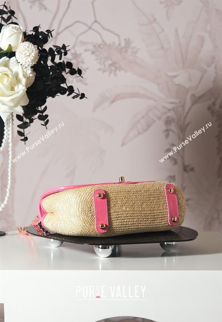 Chanel Raffia Straw and Calfskin Large Flap Bag AS5929 Beige/Pink 2025 (yezi-251011018)
