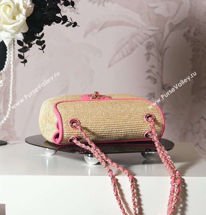 Chanel Raffia Straw and Calfskin Large Flap Bag AS5929 Beige/Pink 2025 (yezi-250813029)